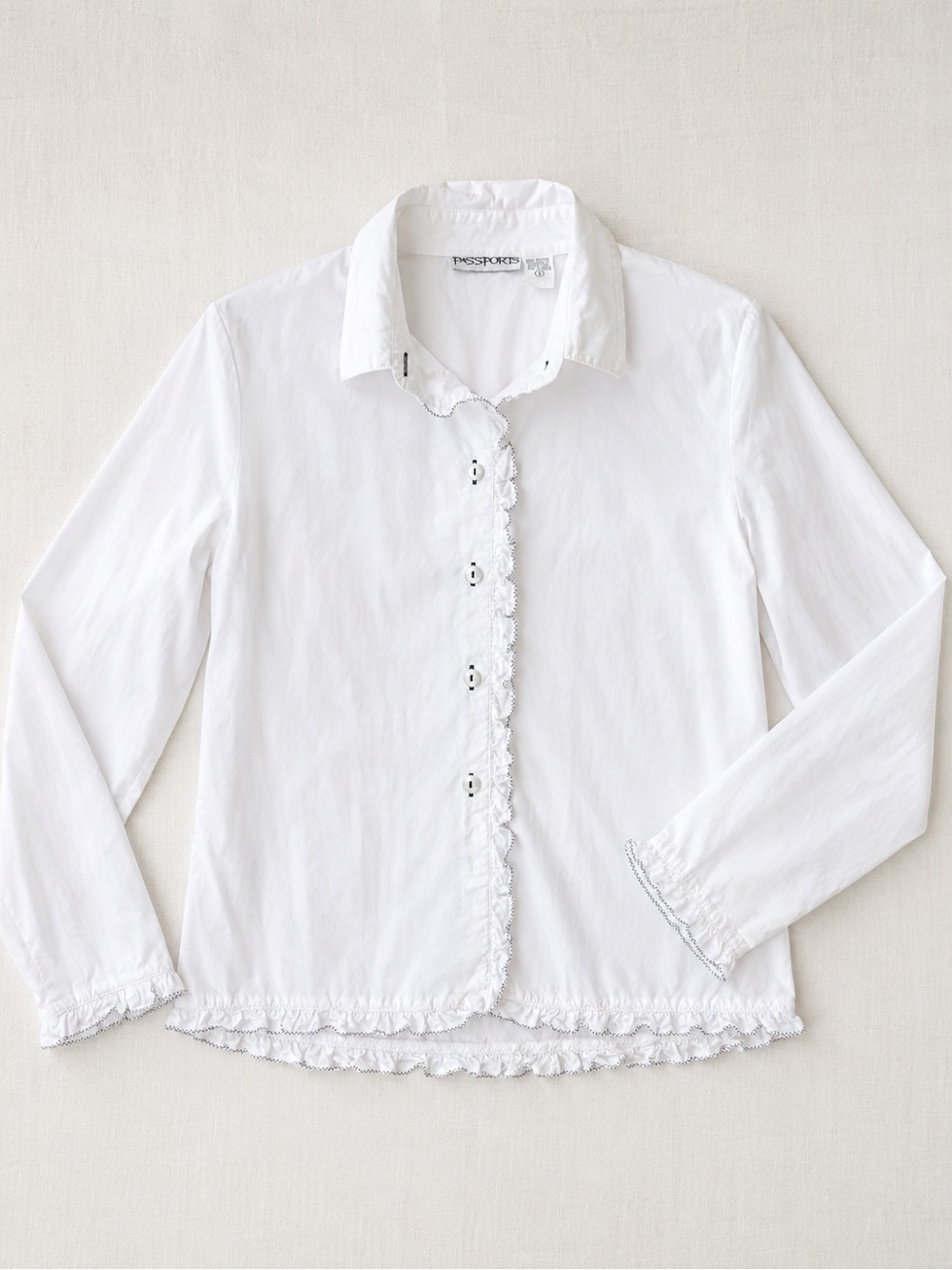 Passport White Ruffled Button-Front Girls' Shirt